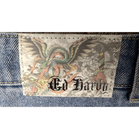 Ed Hardy “Love Etern” Painted Heart Design Denim Cut Off Shorts Women 30 NWT! - Picture 4 of 12
